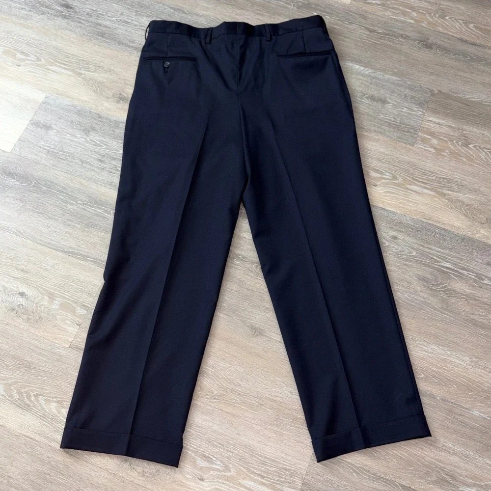 Jos. A. Bank Windsor Mens Navy Blue 100% Wool Pleated Cuffed Dress Pants 36 RG